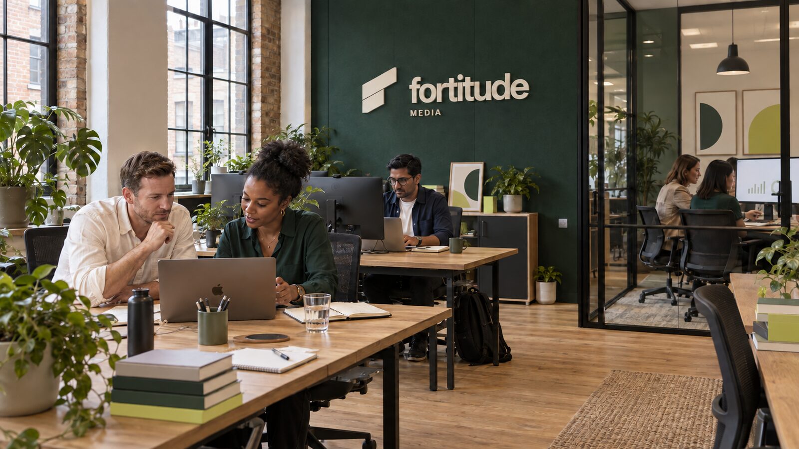 A wide view of the Fortitude studio with the team at work