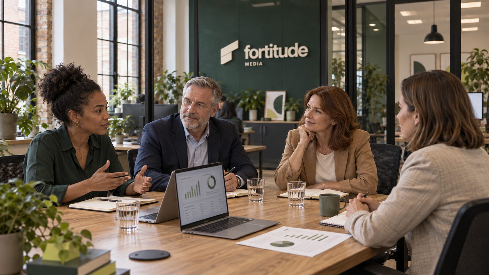 Two advisers in a first meeting with a client at a small table