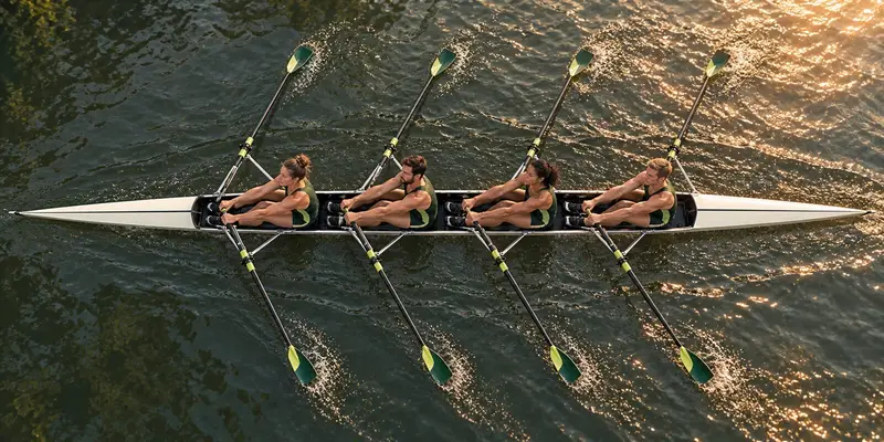 Overhead view of a four person rowing boat